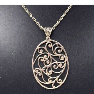 Sterling Silver Filigree Scrollwork Large 2" statement Oval Pendant Necklace 24"
